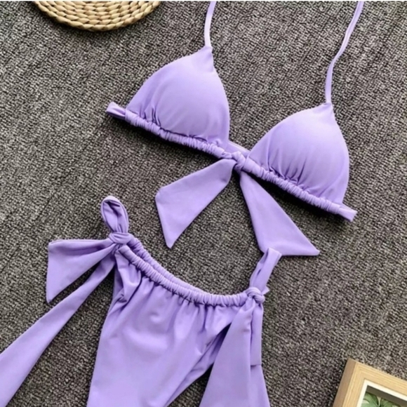 New Neon Slide Triangle Top and Slide Side Tie Bottom Bikini Set Swimsuit Size L - Picture 7 of 7